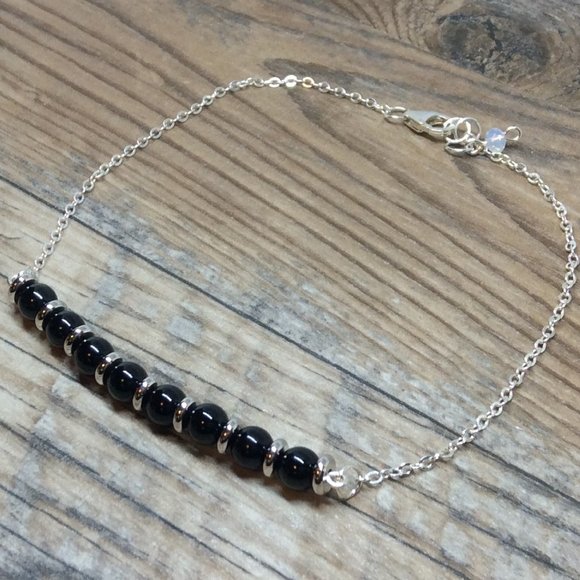 Black Onyx anklet, Sterling Silver, healing anklet - Picture 3 of 8